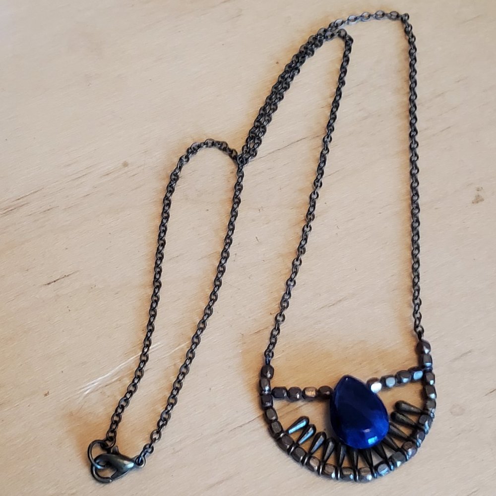 18" Bronze Tone Blue Lapis Eye Necklace Pendant
